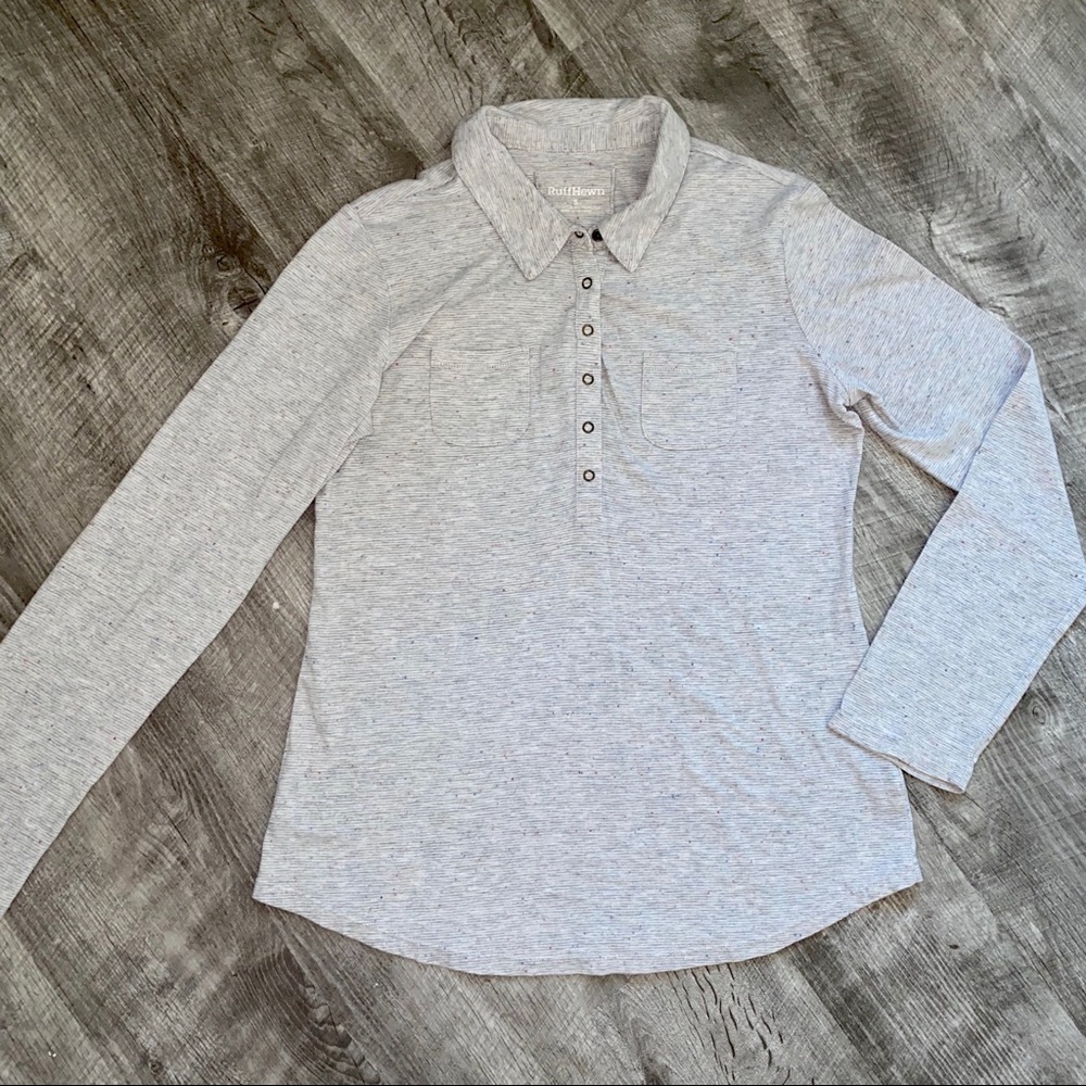 💟 Ruff Hewn Tan Speckle Button Shirt Top Small